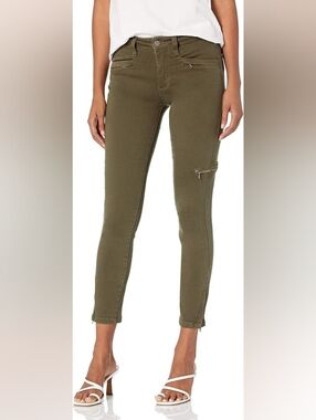 Paige Skinny Jeans Womens Size 26 Olive Green Moto Zip Ankle Stretch Denim